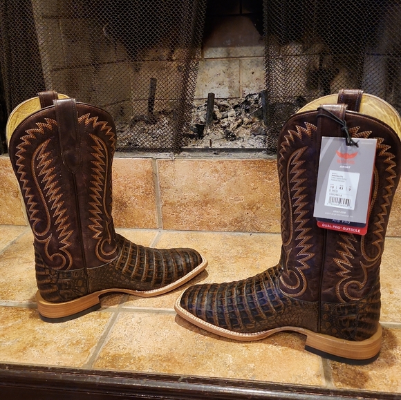 SOLD!! Men's Ariat Toffee Caiman Belly/ Pebbled Chocolate Pro Series Cowboy - Picture 4 of 12
